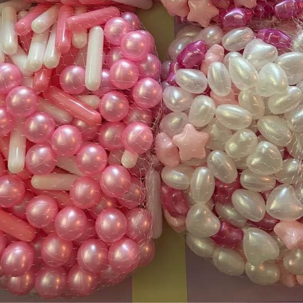 500 Ball Pit Balls Pink and White Pearl Stars, Hearts, Round, Capsule Shaped